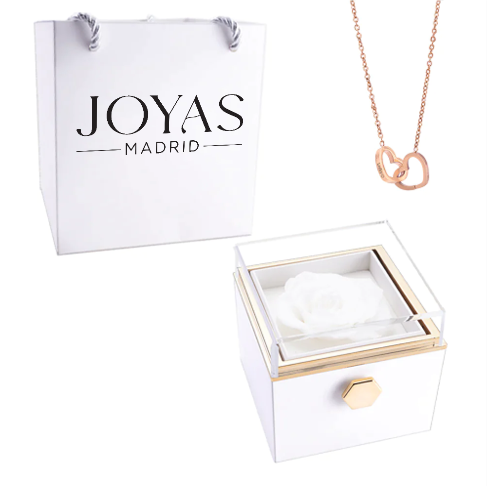 COLLAR GRABADO CON CAJA DE ROSA ETERNA