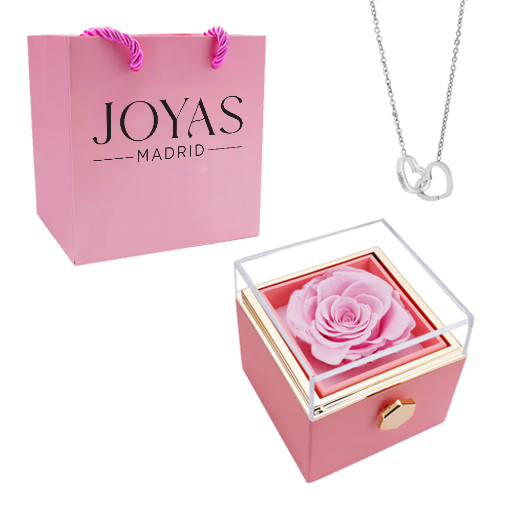 COLLAR GRABADO CON CAJA DE ROSA ETERNA