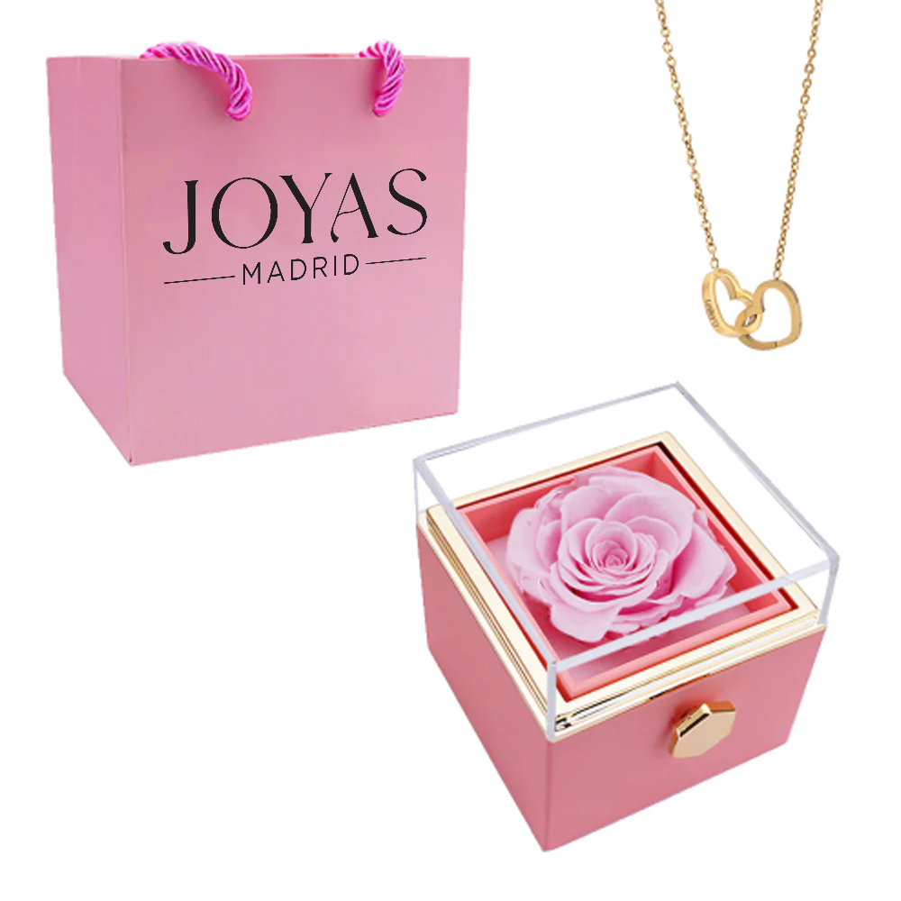 COLLAR GRABADO CON CAJA DE ROSA ETERNA