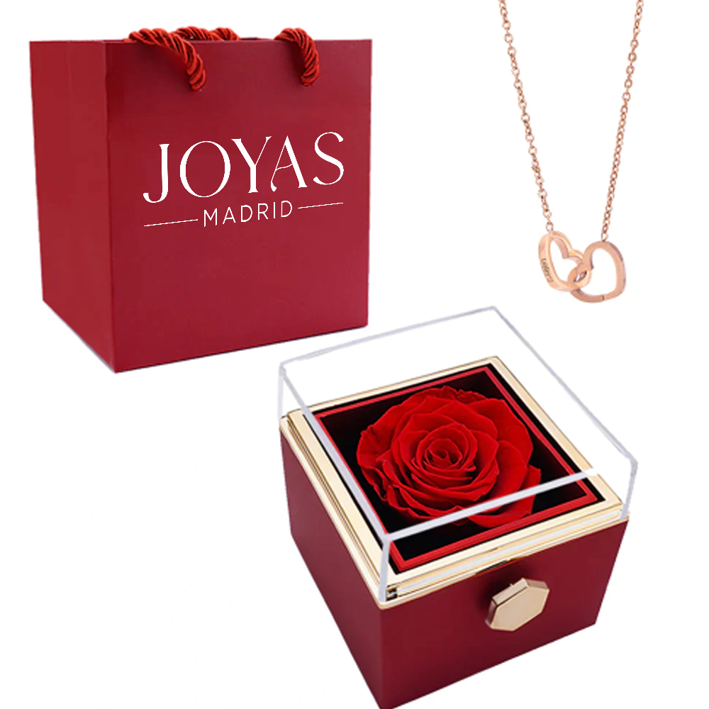 COLLAR GRABADO CON CAJA DE ROSA ETERNA